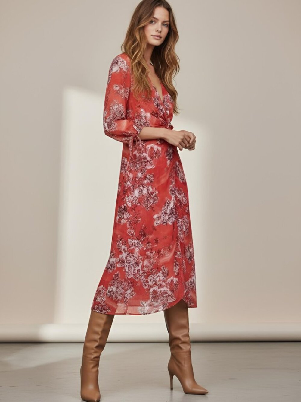 IRO PARIS Gramy Wrap-Effect Printed Crepe de Chine Midi Dress M NWT